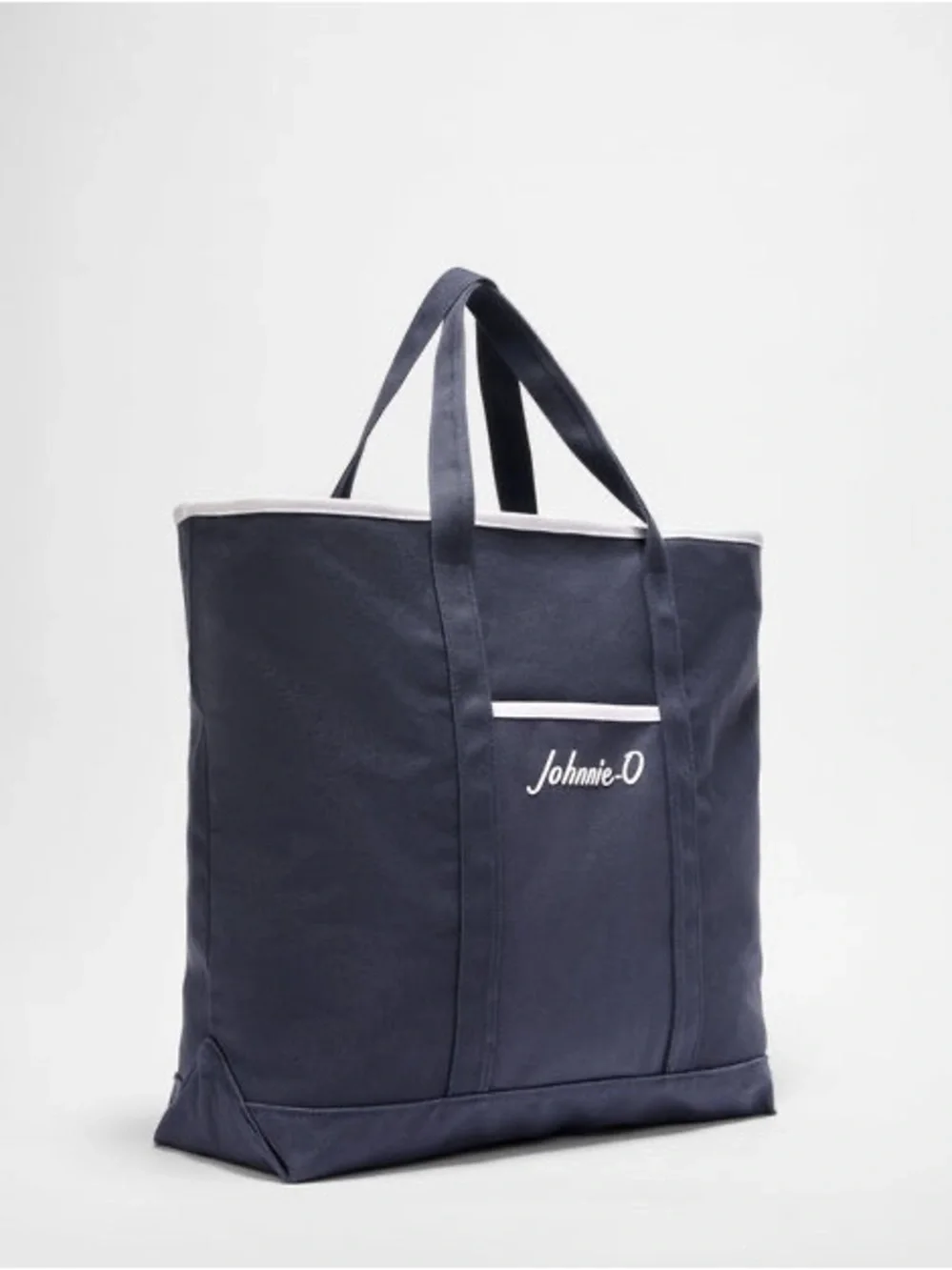 johnnie-O Logo Signature Tote Navy Canvas Duffel Tote with White Trim NWT